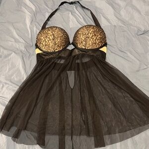 Victoria's Secret Black and Nude Lace Chemise